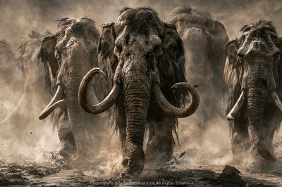 Charging Elephants Wildlife Photography Poster.