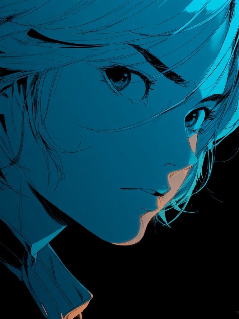Blue Anime Portrait Print. poster detail