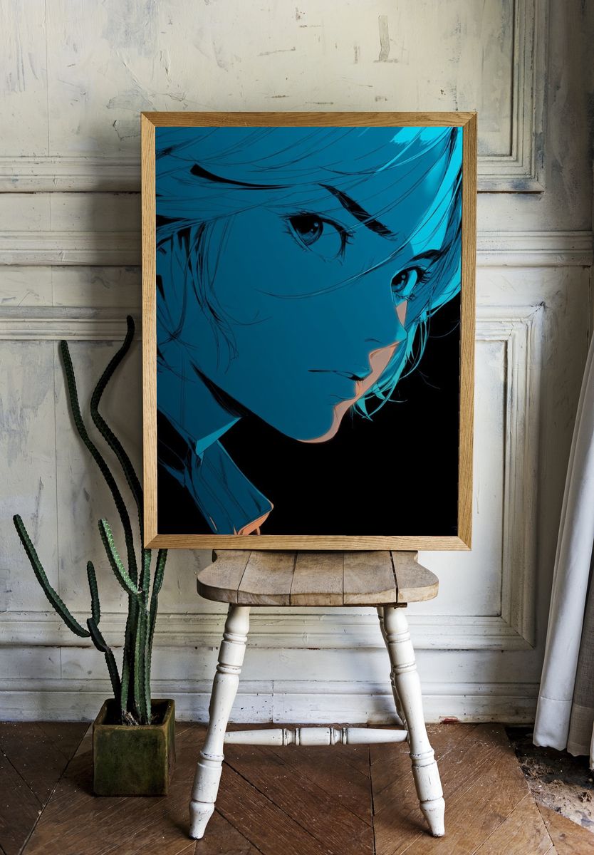 Blue Anime Portrait Print room preview