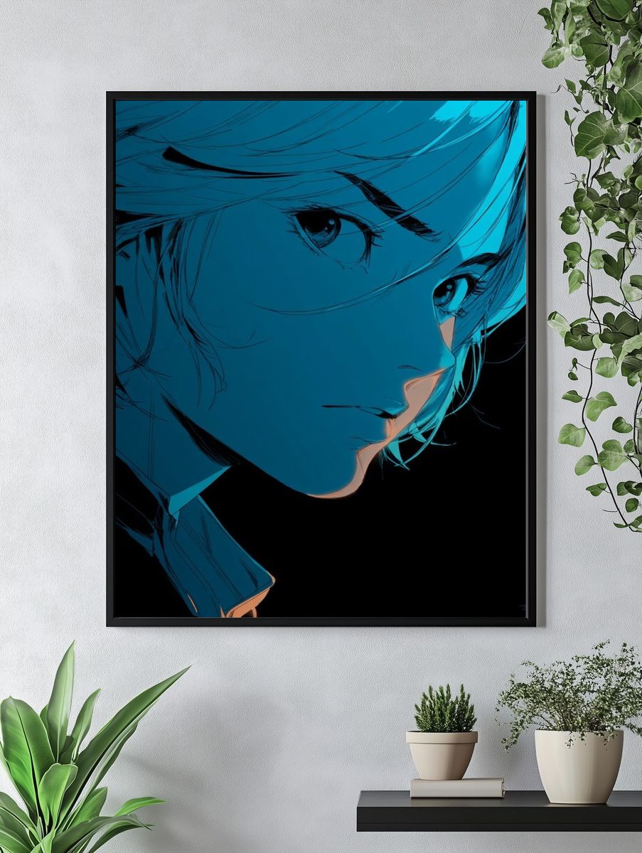 Blue Anime Portrait Print. — room view 4