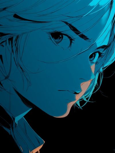 Blue Anime Portrait Print