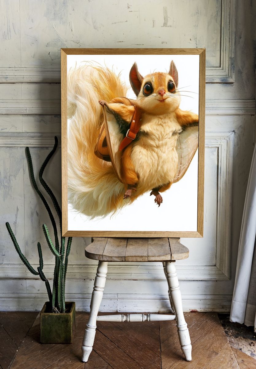 Flying Squirrel Illustration Poster. room preview