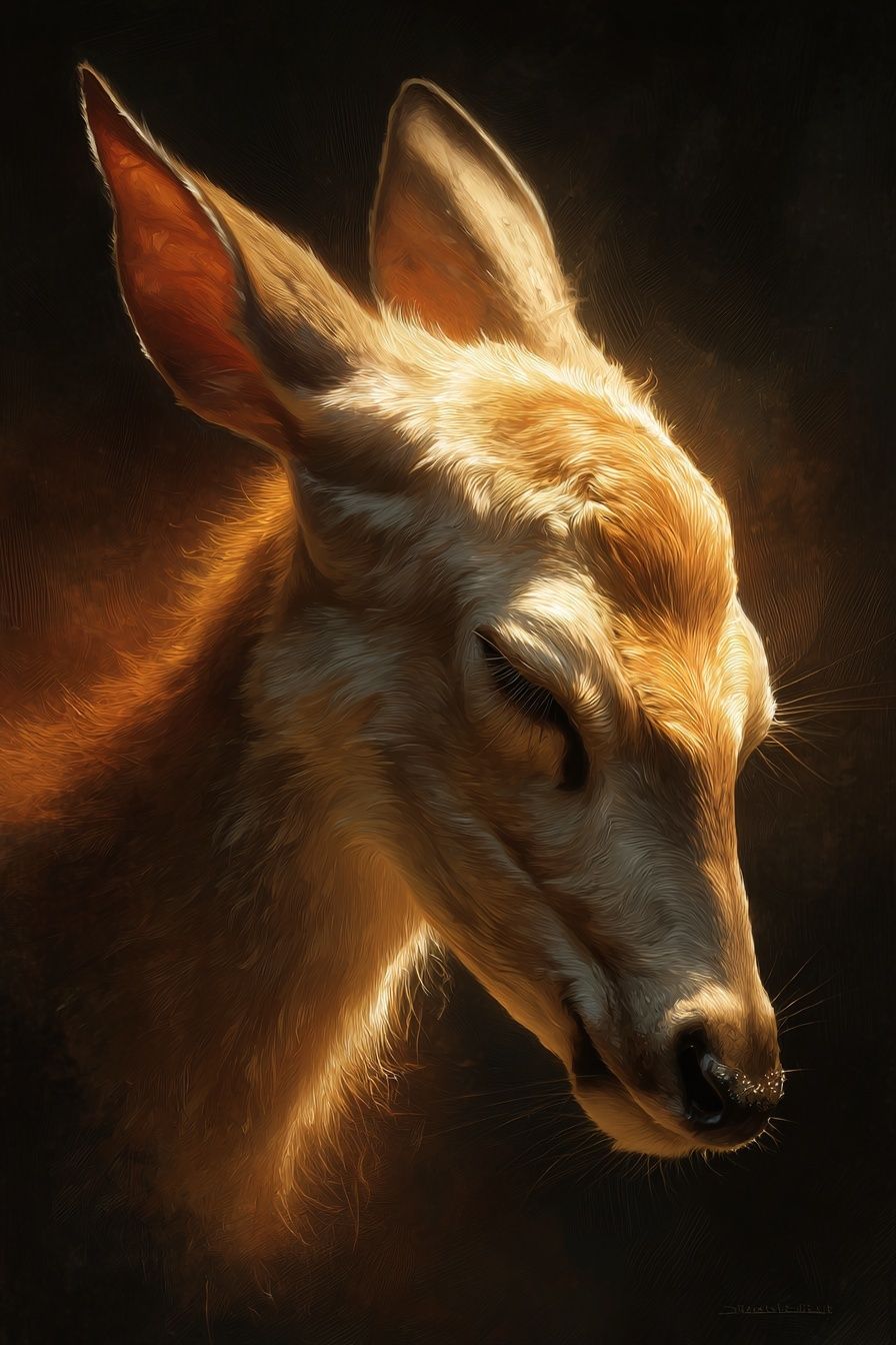 Golden Deer Portrait Print. poster — animals art