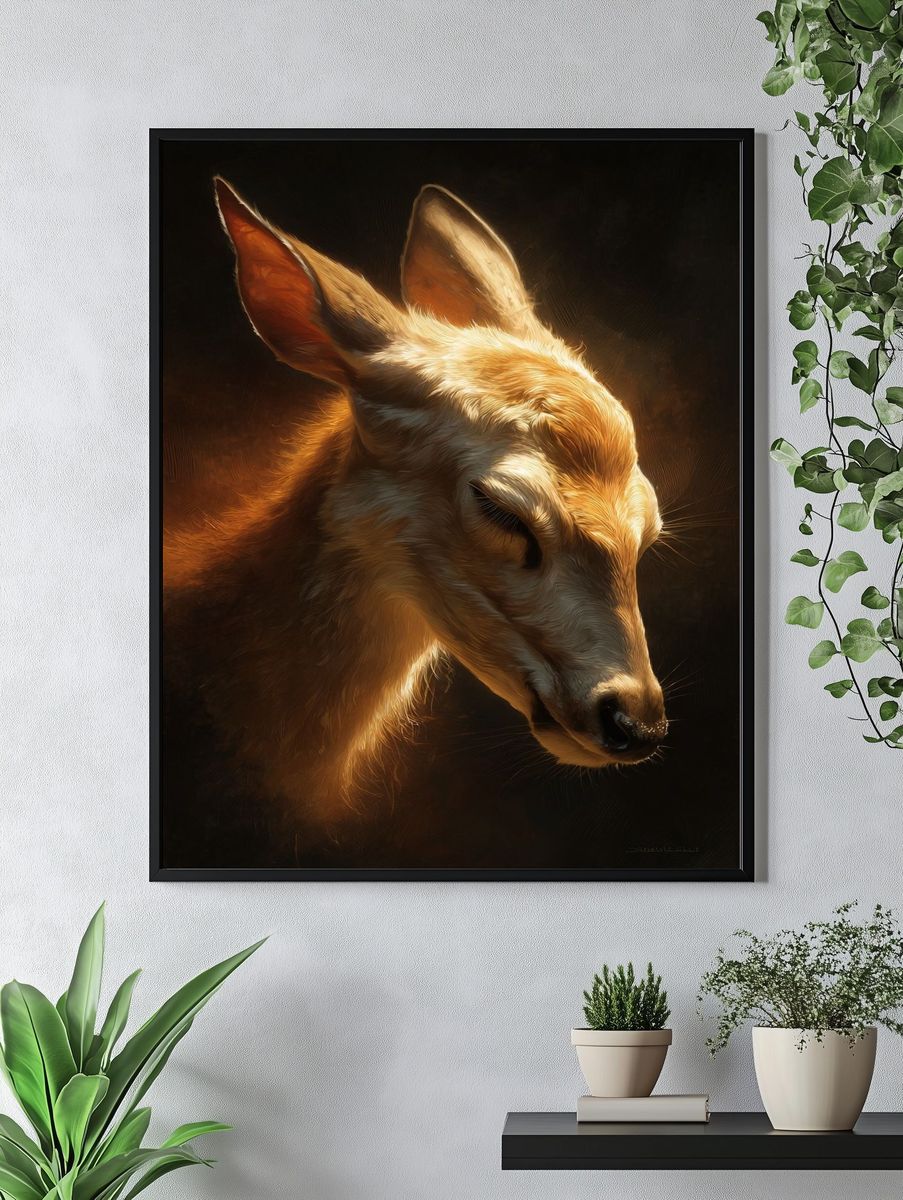 Golden Deer Portrait Print. — room view 4
