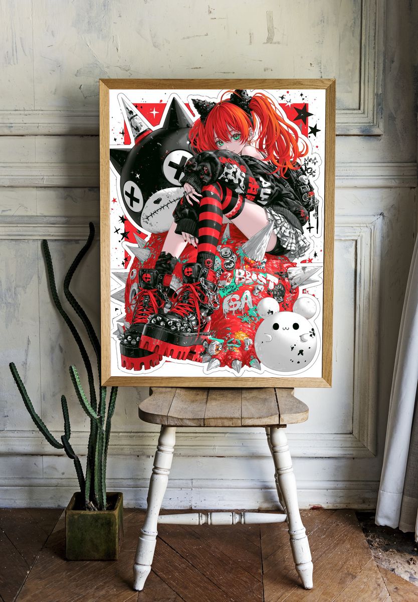 Punk Anime Girl Illustration Poster. — room view 1