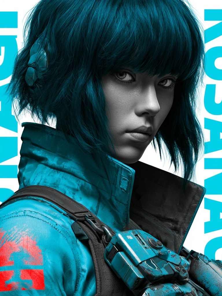 Kusanagi Cyberpunk Portrait Print. poster — anime art