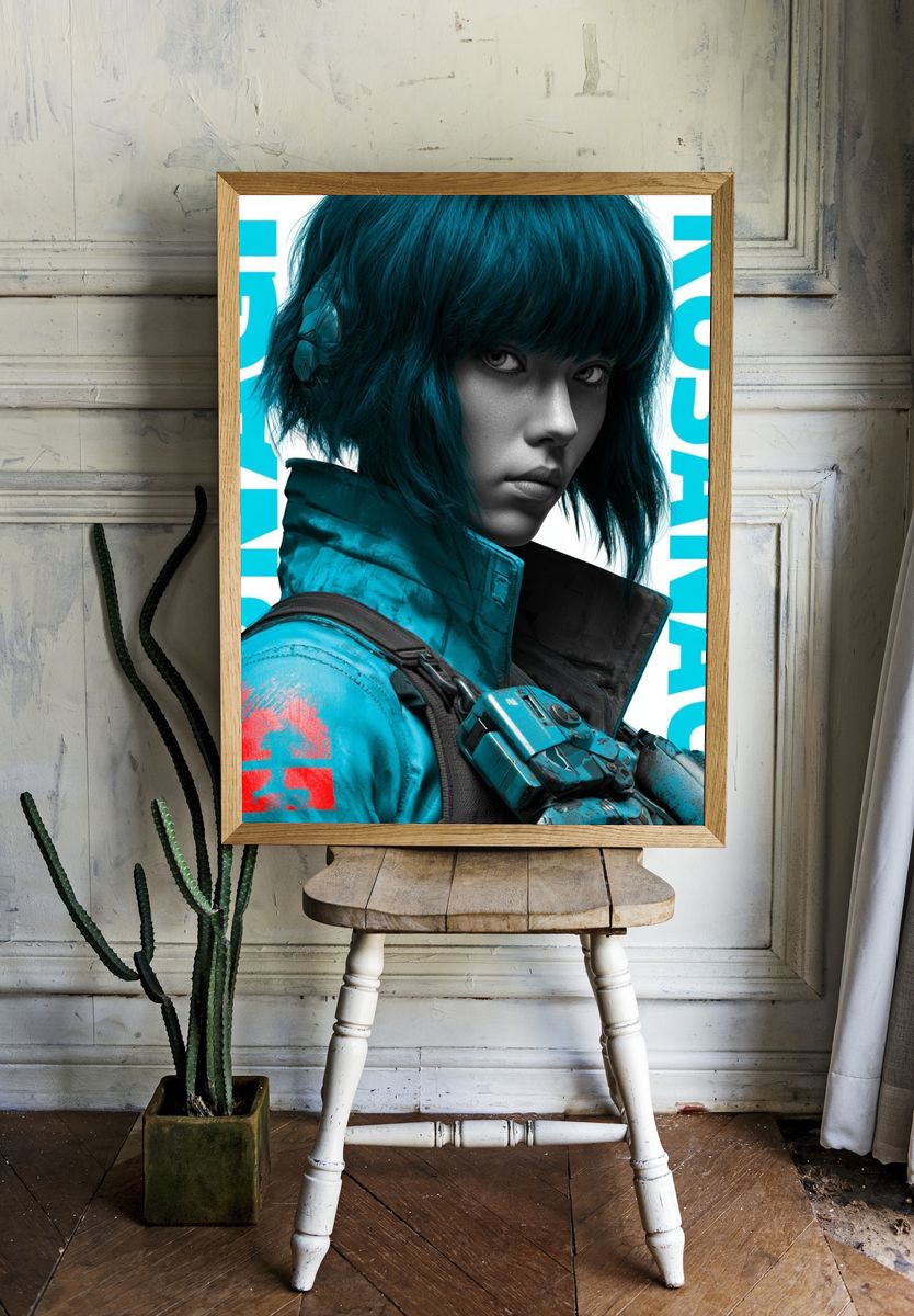 Kusanagi Cyberpunk Portrait Print. room preview