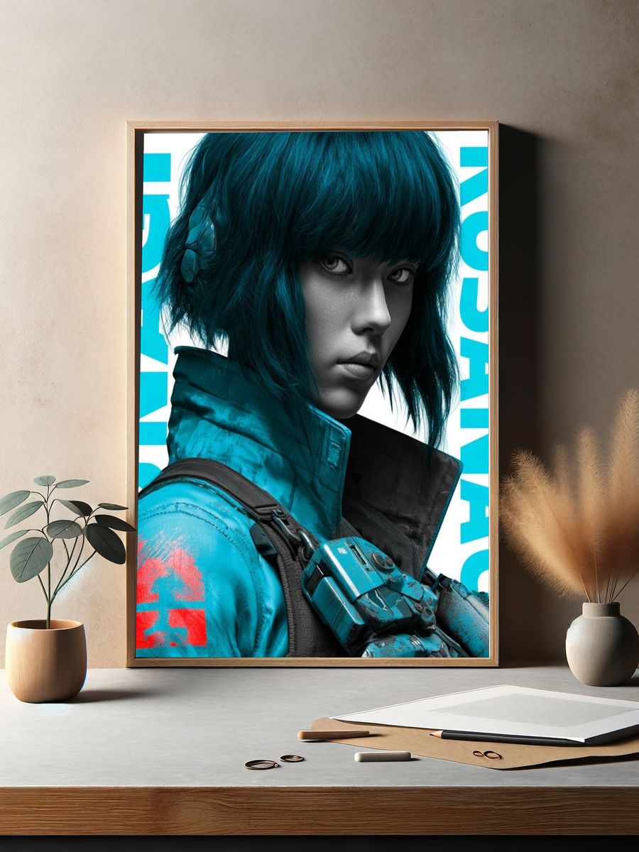 Kusanagi Cyberpunk Portrait Print. — room view 2