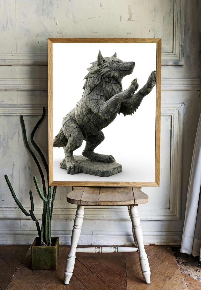 Wolf Sculpture Illustration Print. room preview
