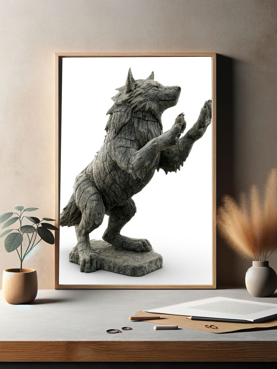 Wolf Sculpture Illustration Print. — room view 2