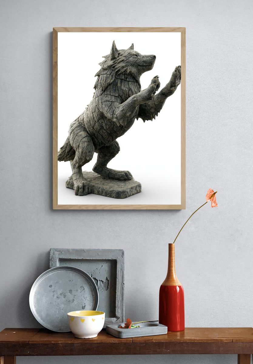 Wolf Sculpture Illustration Print. — room view 3
