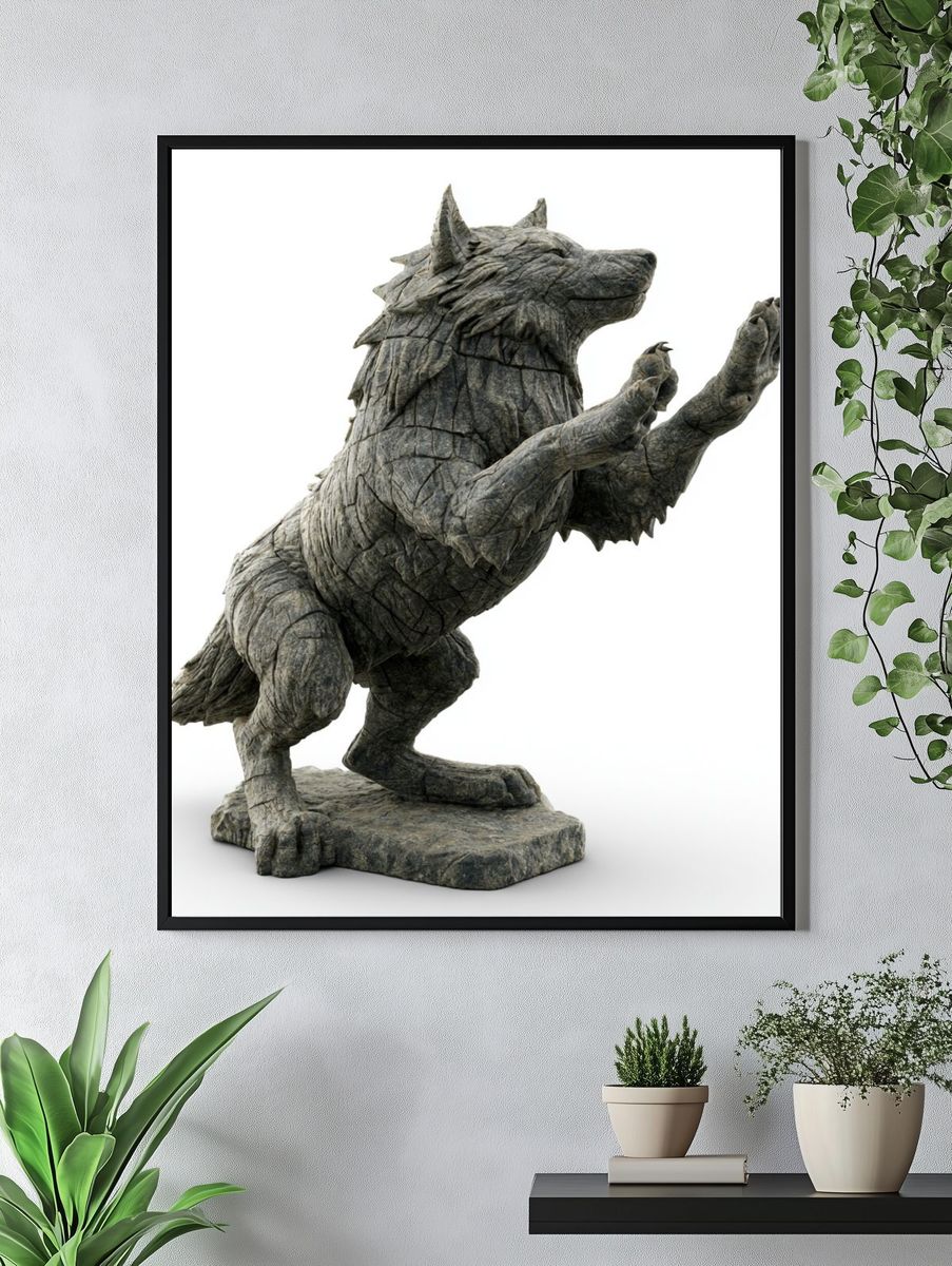 Wolf Sculpture Illustration Print. — room view 4