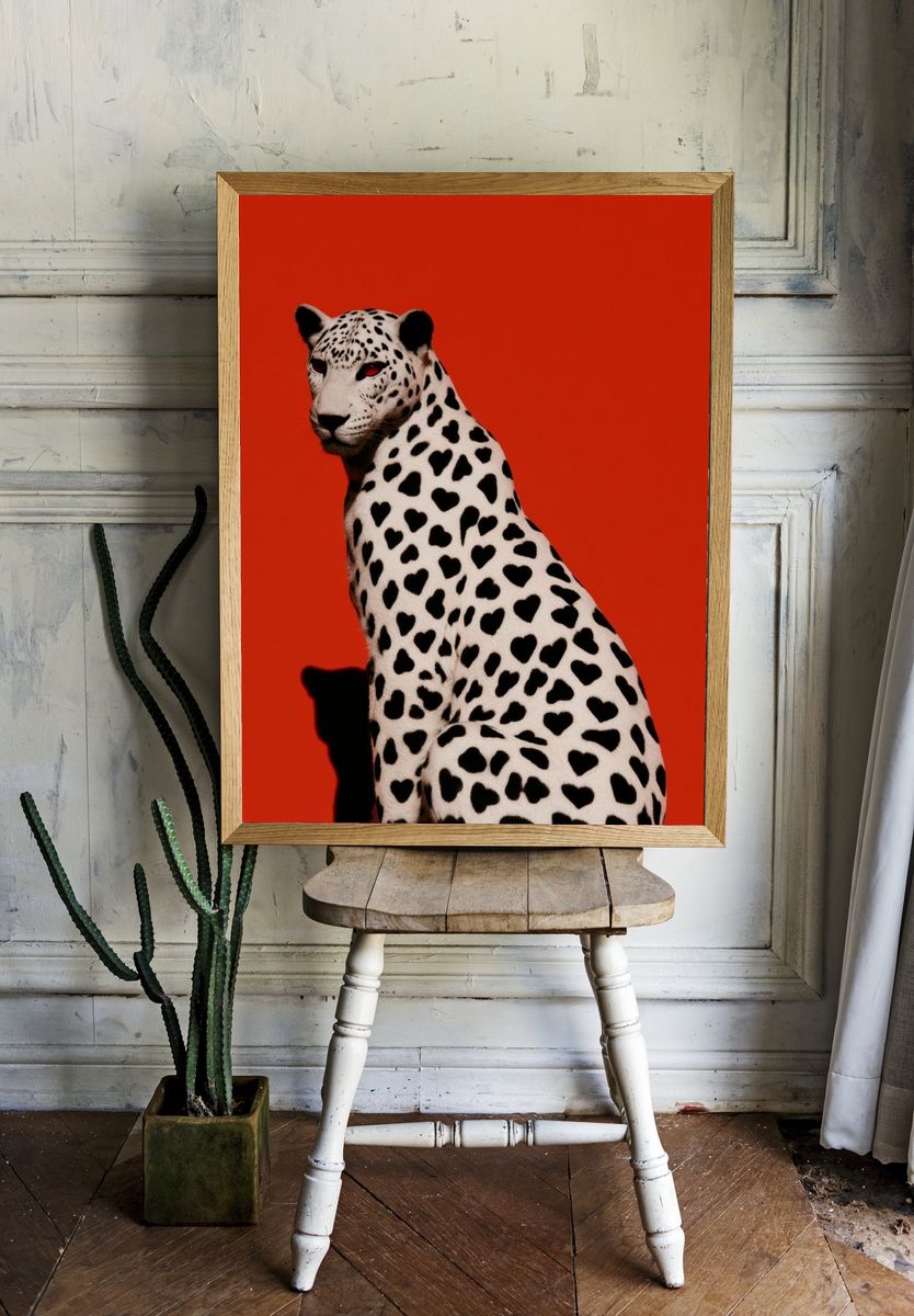 Heart-Spotted Leopard Photography Poster. room preview