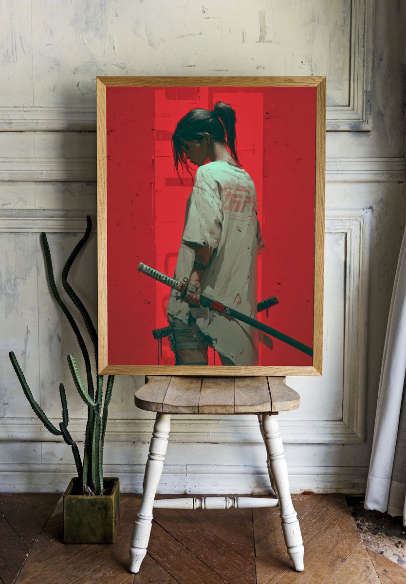 Samurai Girl Digital Art Poster. room preview