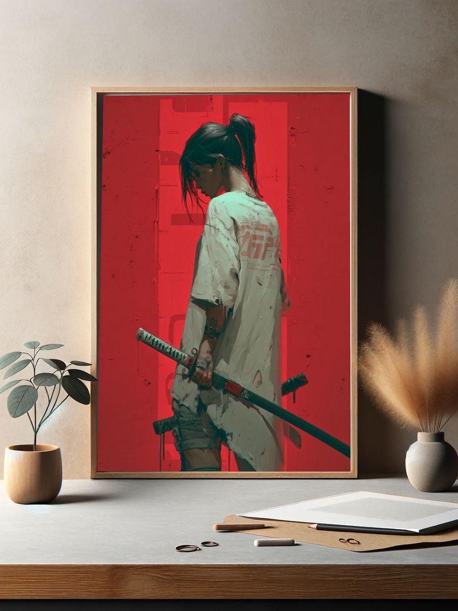 Samurai Girl Digital Art Poster. — room view 2