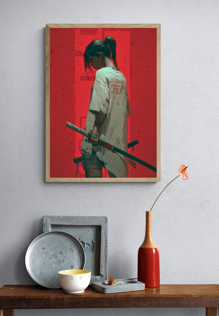 Samurai Girl Digital Art Poster. — room view 3