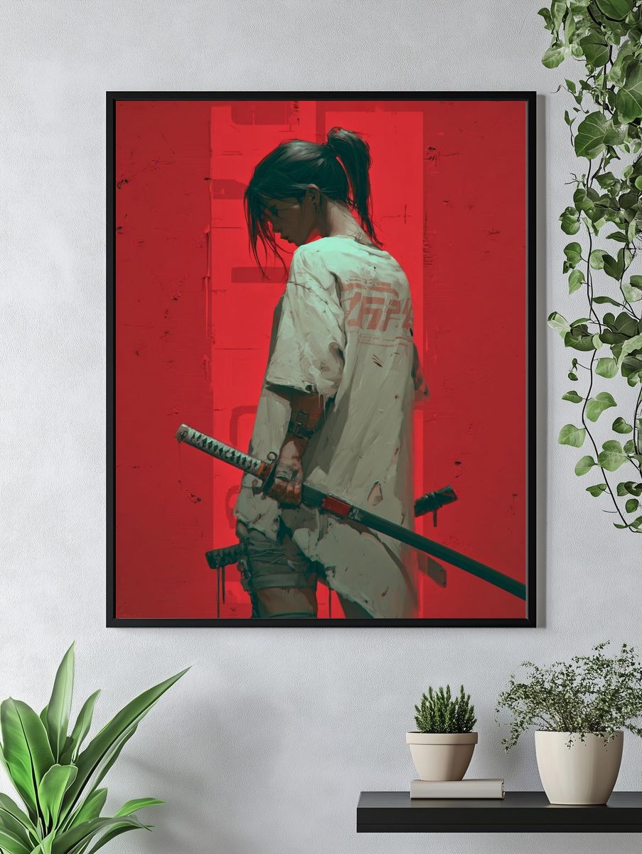 Samurai Girl Digital Art Poster. — room view 4