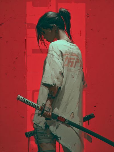 Samurai Girl Digital Art Poster.