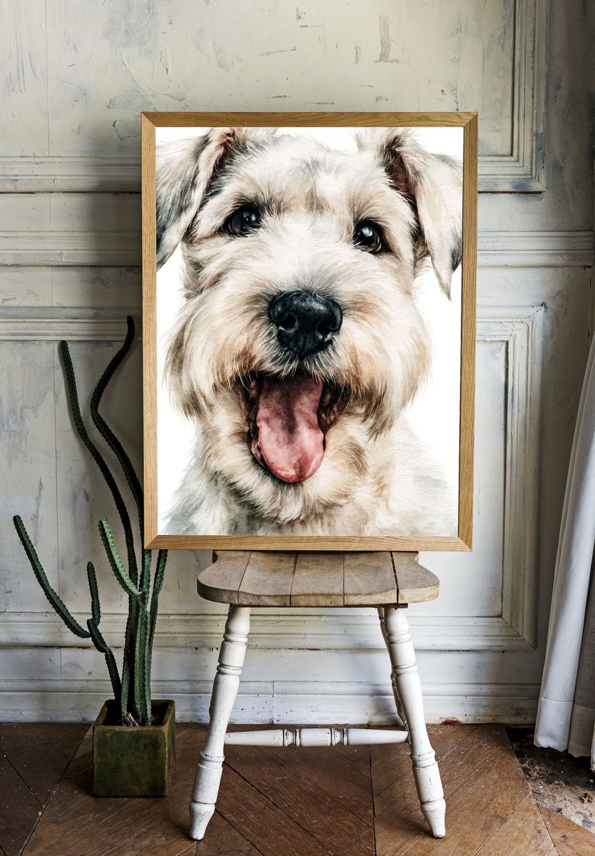 Happy Schnauzer Watercolor Poster. — room view 1