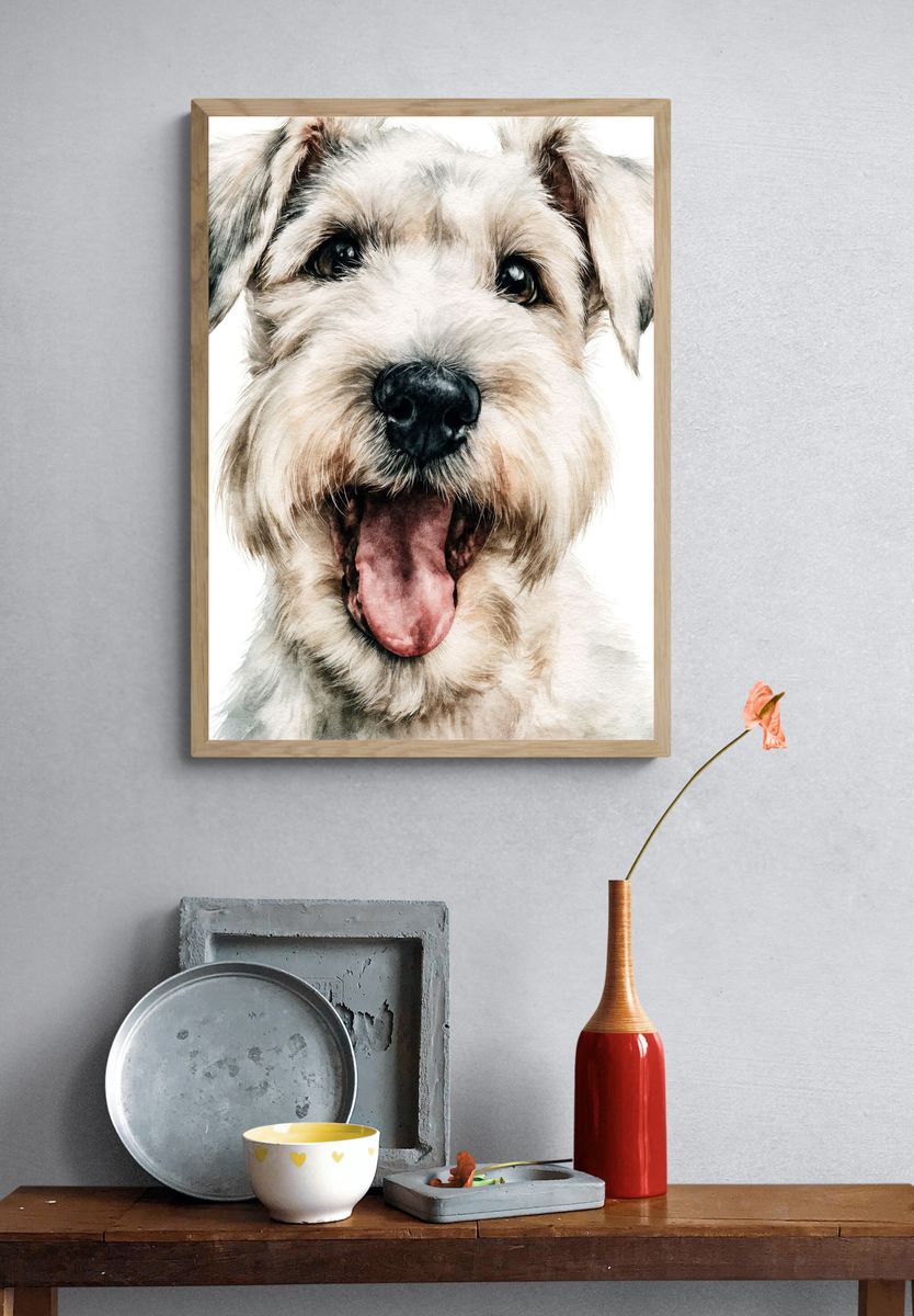 Happy Schnauzer Watercolor Poster. — room view 3