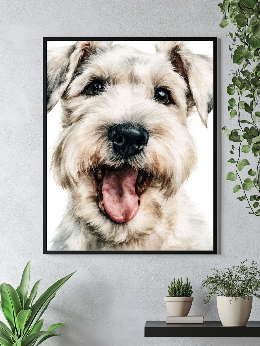 Happy Schnauzer Watercolor Poster. — room view 4