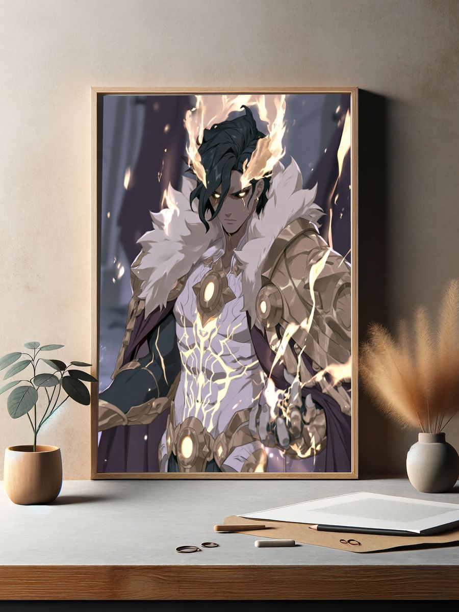 Flame-Wreathed Warrior Anime Poster. — room view 2