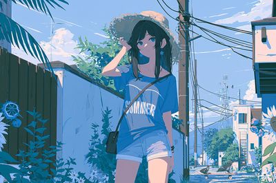 Summer Street Girl Illustration Poster.