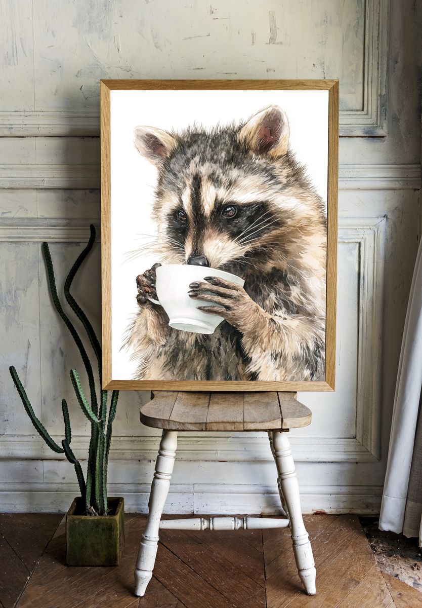 Raccoon Watercolor Poster. room preview