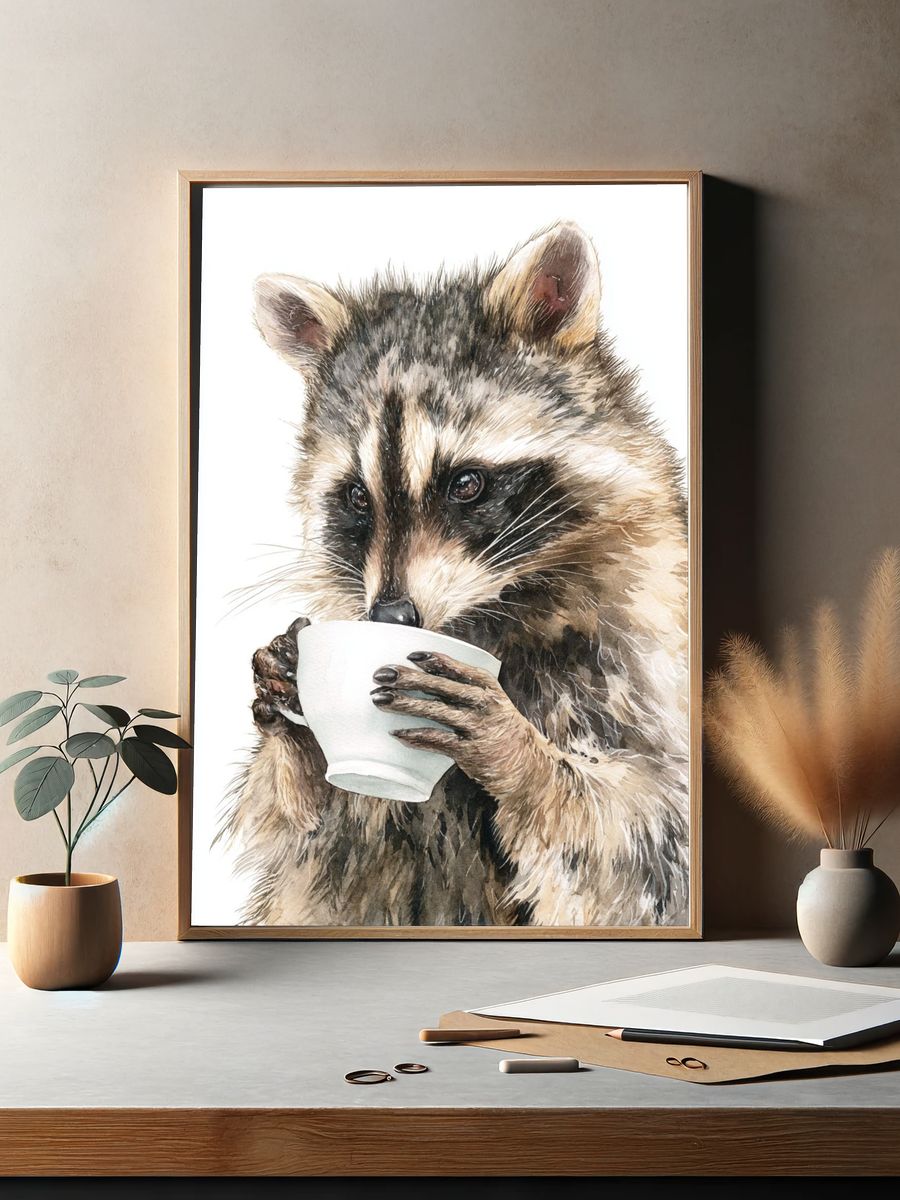 Raccoon Watercolor Poster. — room view 2