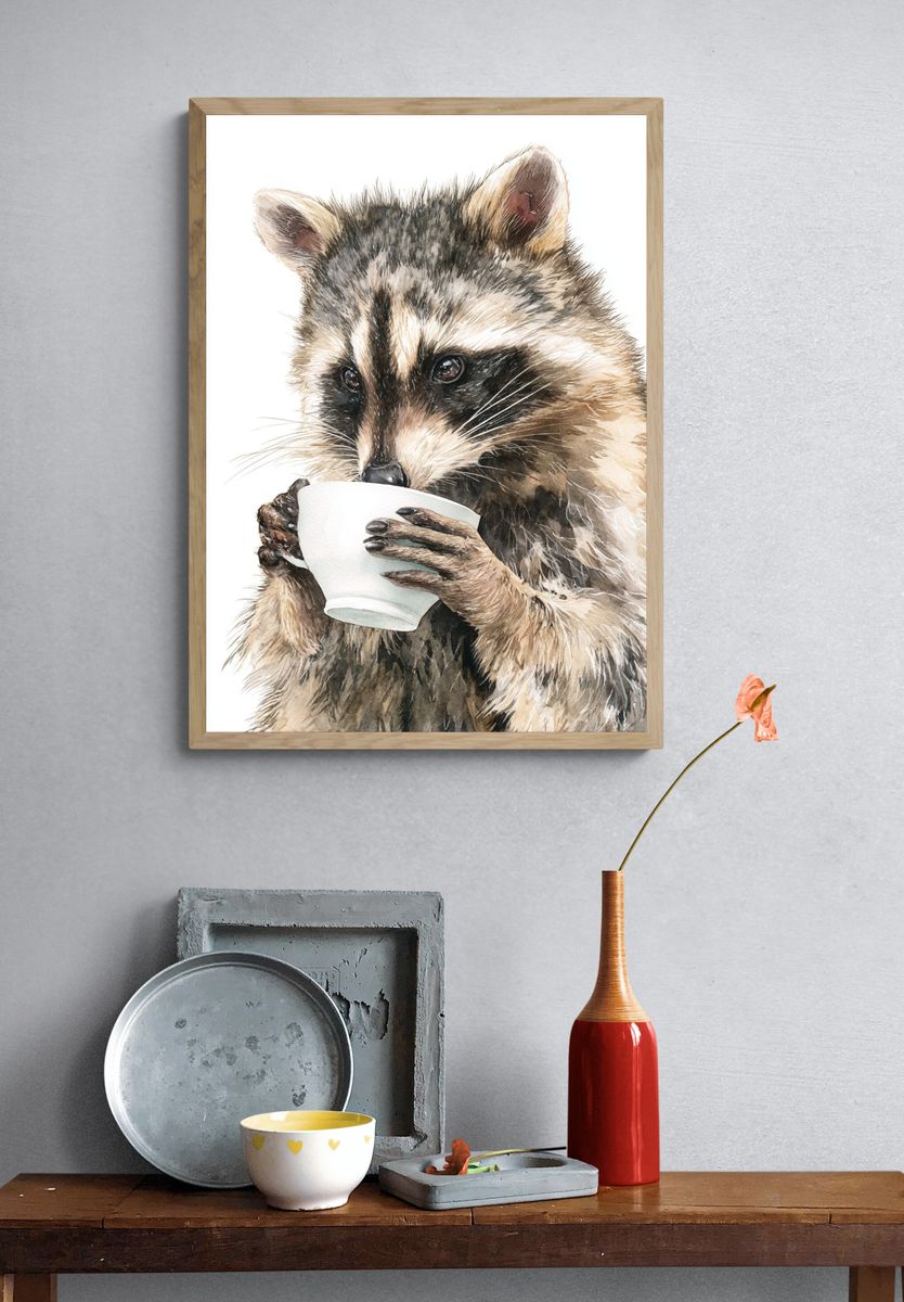 Raccoon Watercolor Poster. — room view 3