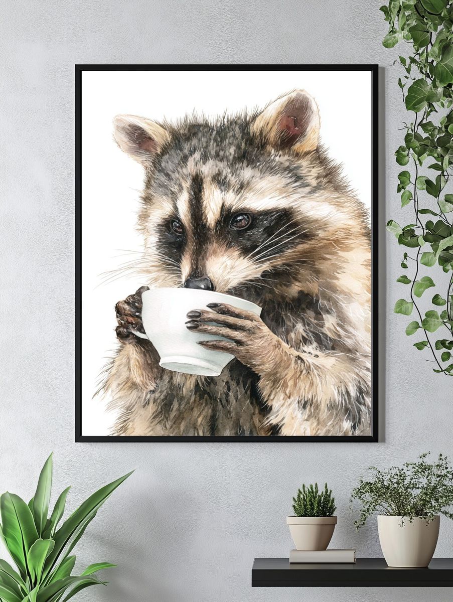 Raccoon Watercolor Poster. — room view 4