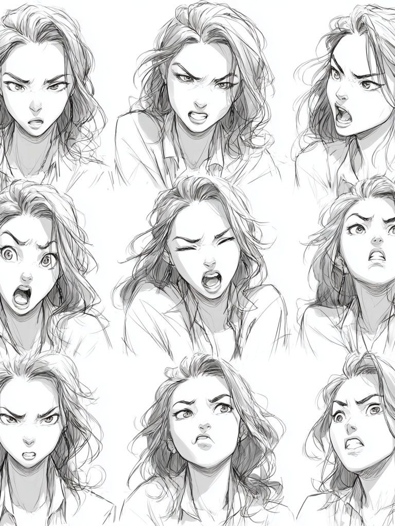 Expressive Manga Faces Illustration Poster. poster — anime art