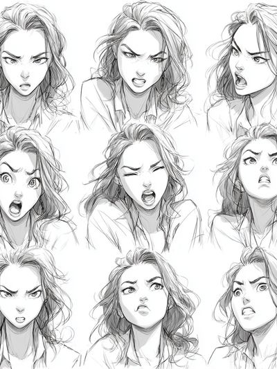 Expressive Manga Faces Illustration Poster. poster