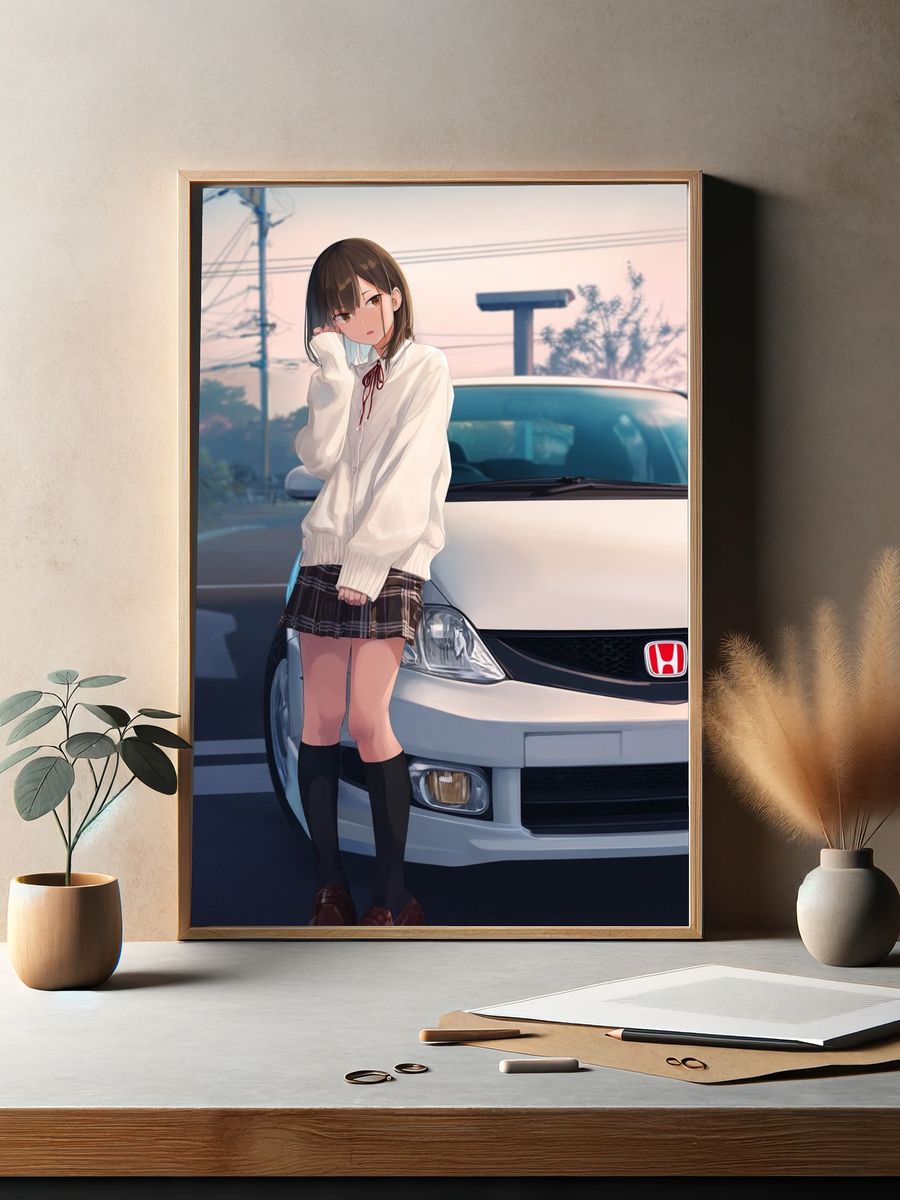 Anime Girl by Honda Car Print. — room view 2