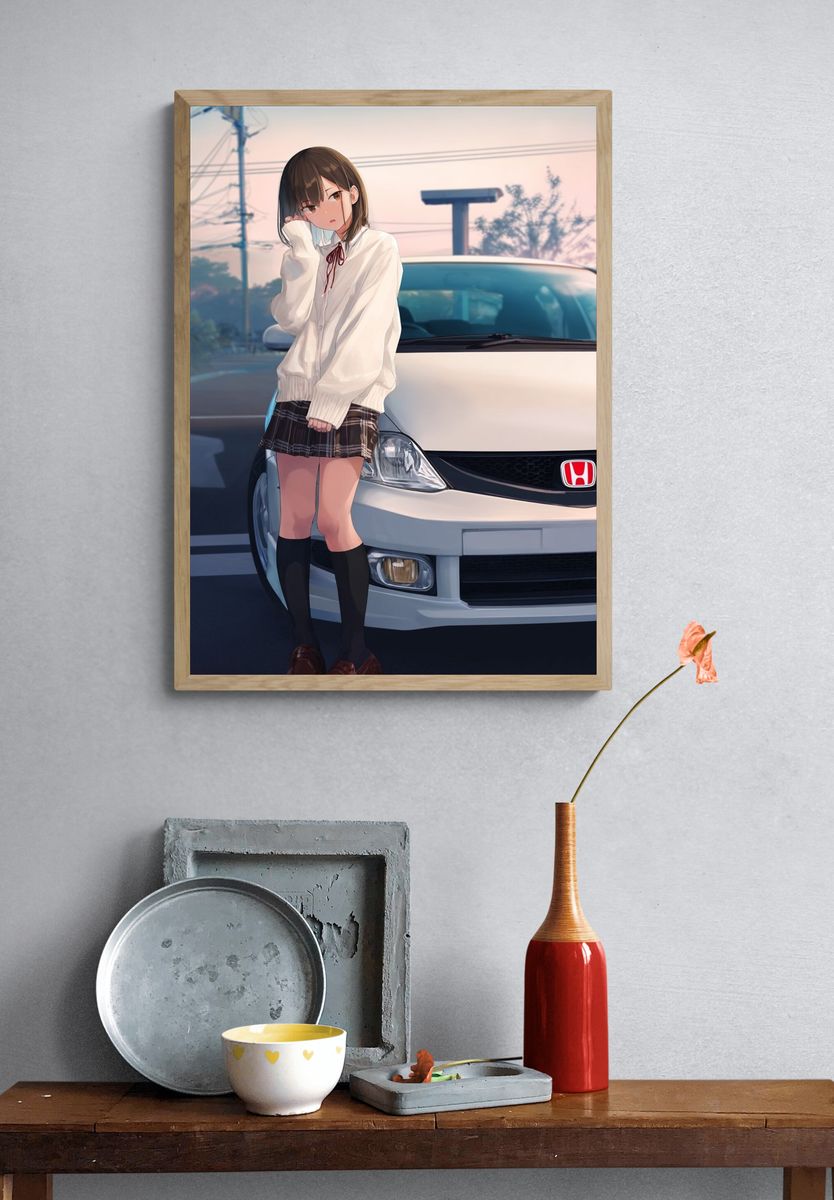 Anime Girl by Honda Car Print. — room view 3