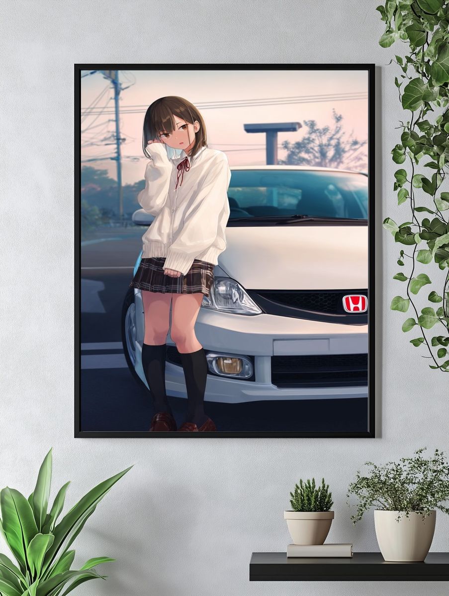 Anime Girl by Honda Car Print. — room view 4