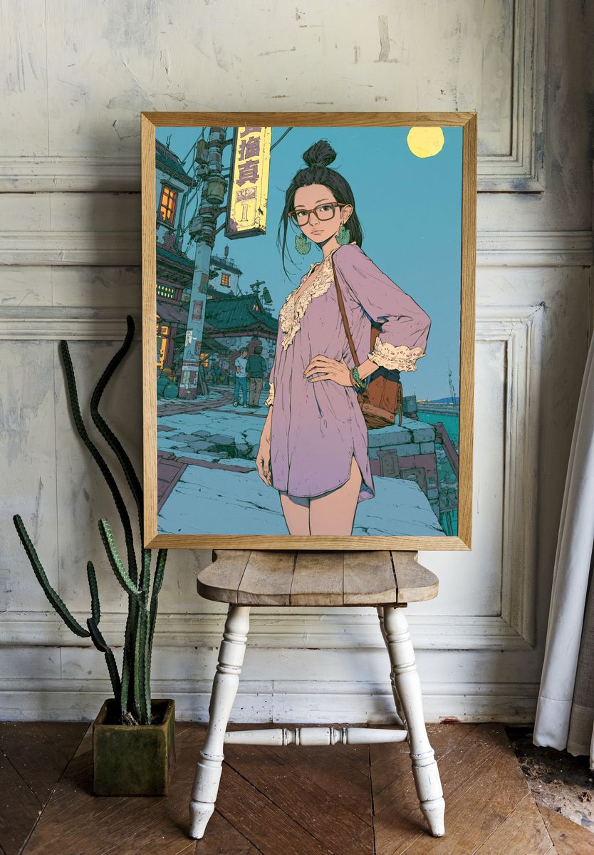 Urban Anime Girl Portrait Print. room preview