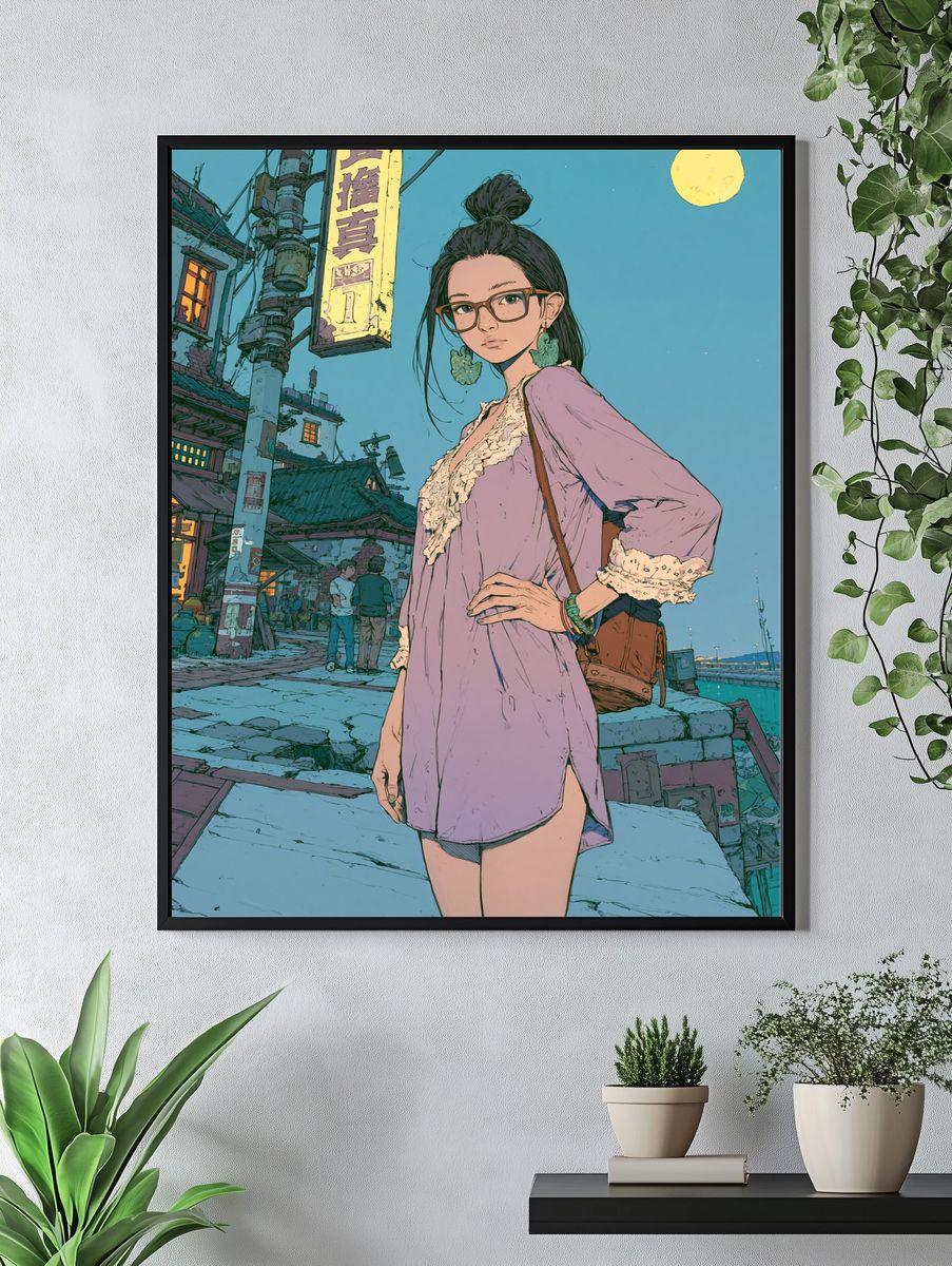 Urban Anime Girl Portrait Print. — room view 4