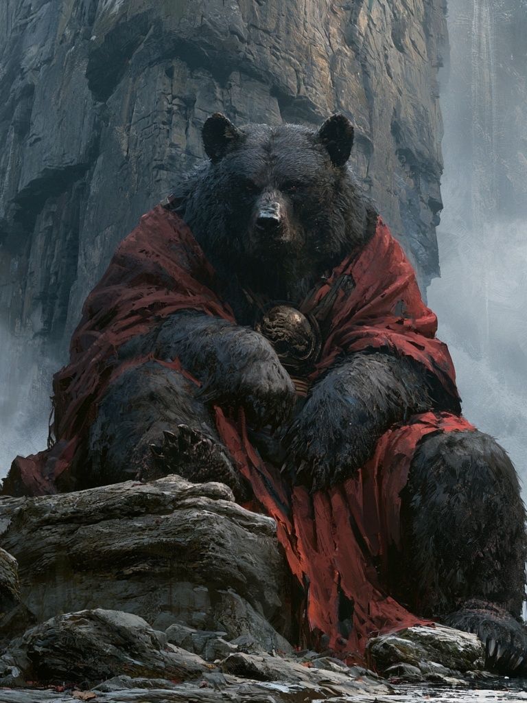 Mystic Bear in Red Cloak Poster. poster detail