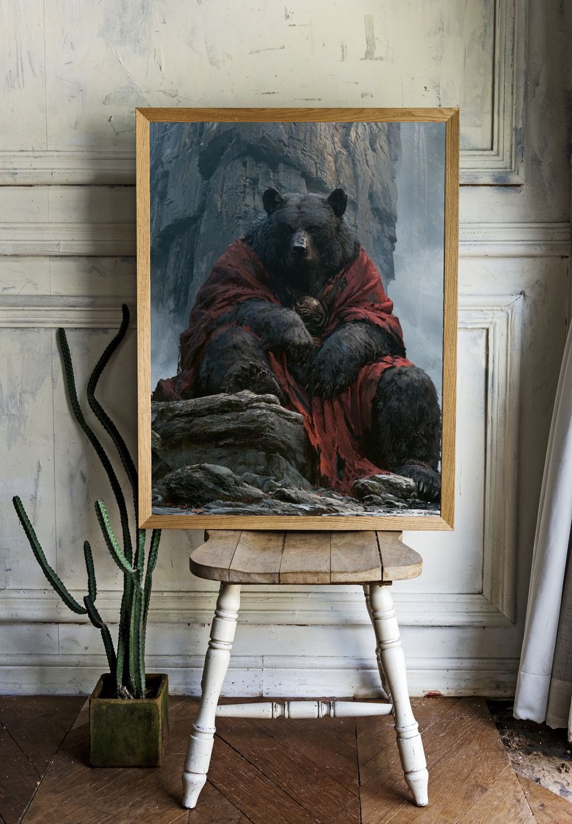 Mystic Bear in Red Cloak Poster. room preview