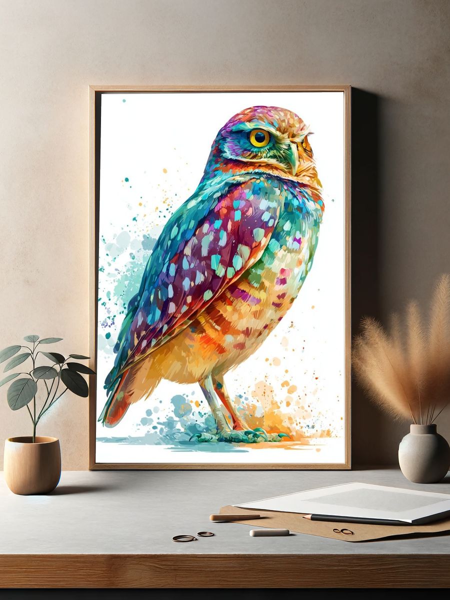 Colorful Owl Illustration Poster. — room view 2