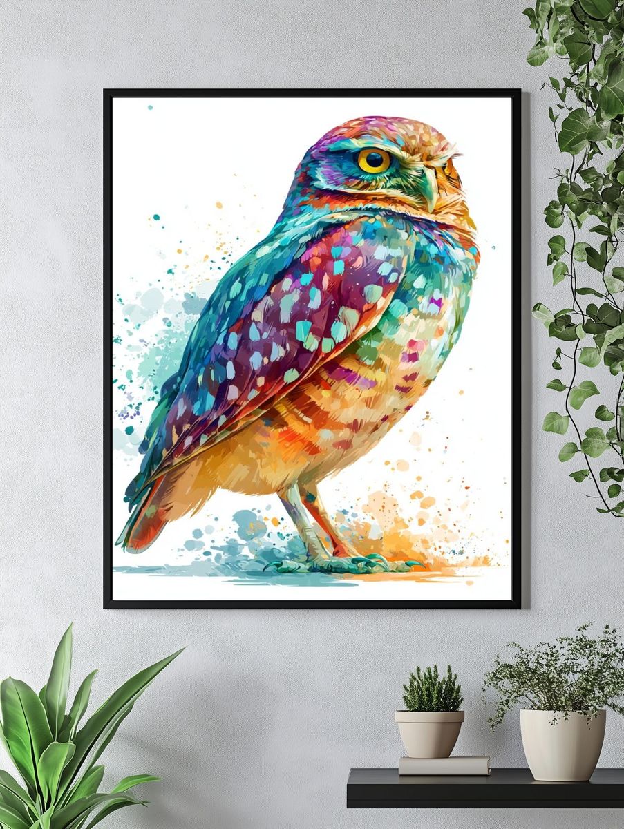 Colorful Owl Illustration Poster. — room view 4