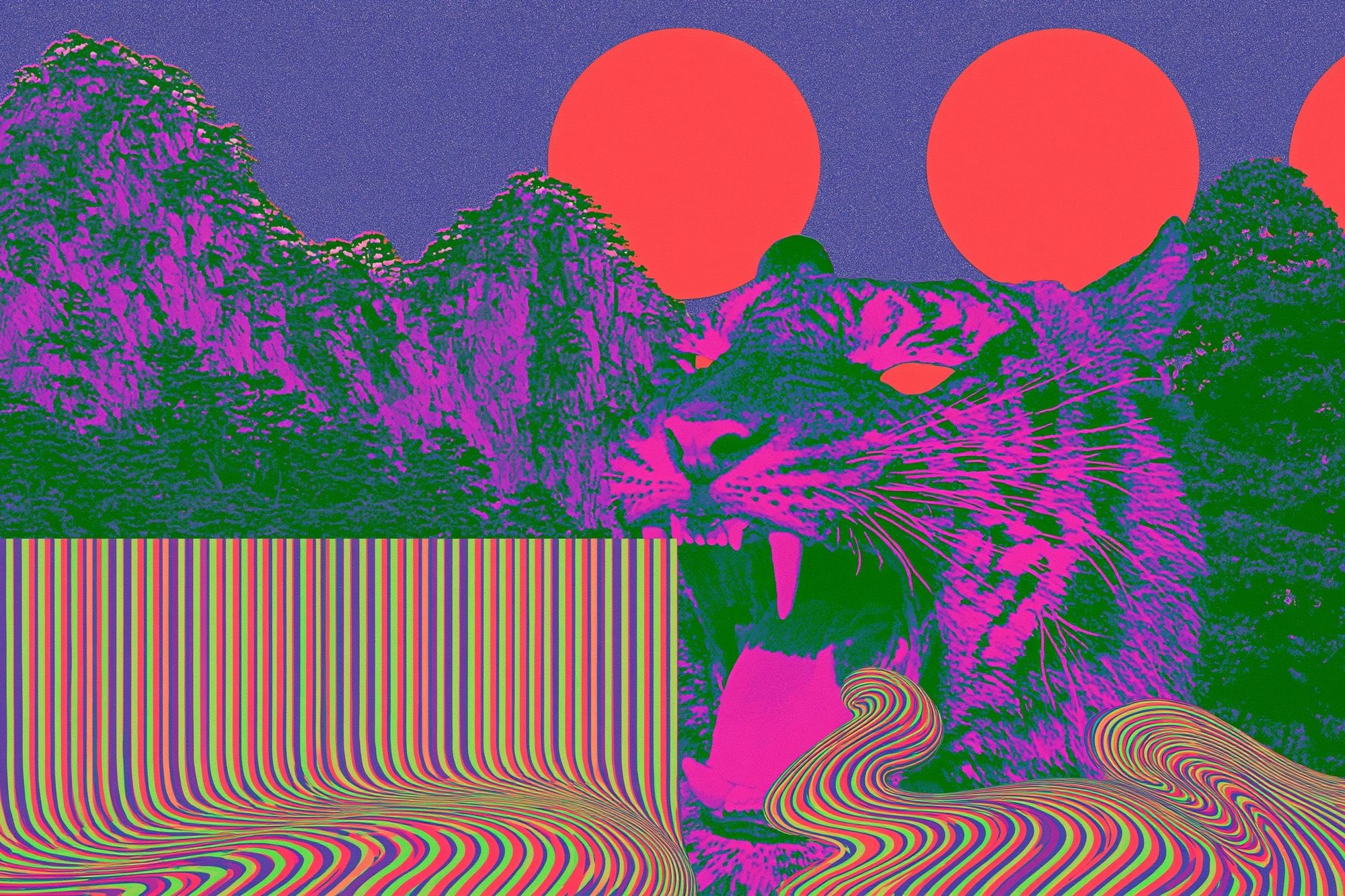Psychedelic Cat Landscape Poster. poster — animals art