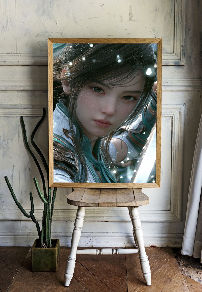 Fantasy Warrior Portrait Print. room preview
