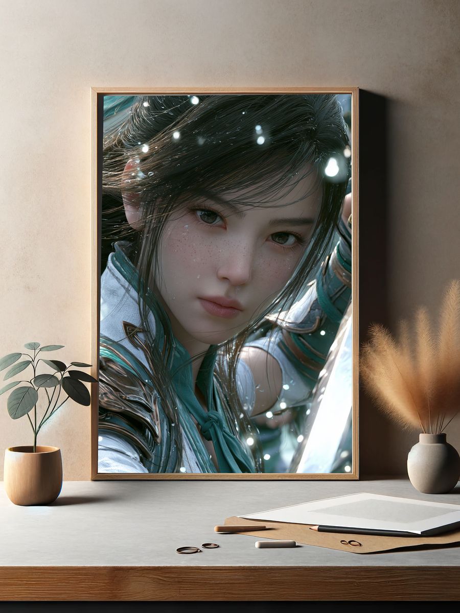 Fantasy Warrior Portrait Print. — room view 2