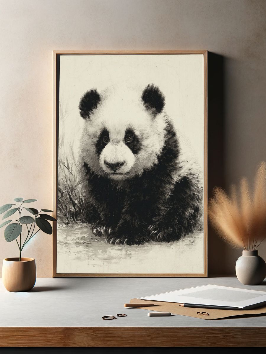 Panda Ink Wash Poster. — room view 2