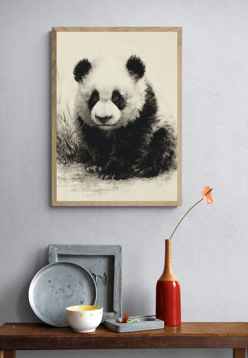 Panda Ink Wash Poster. — room view 3