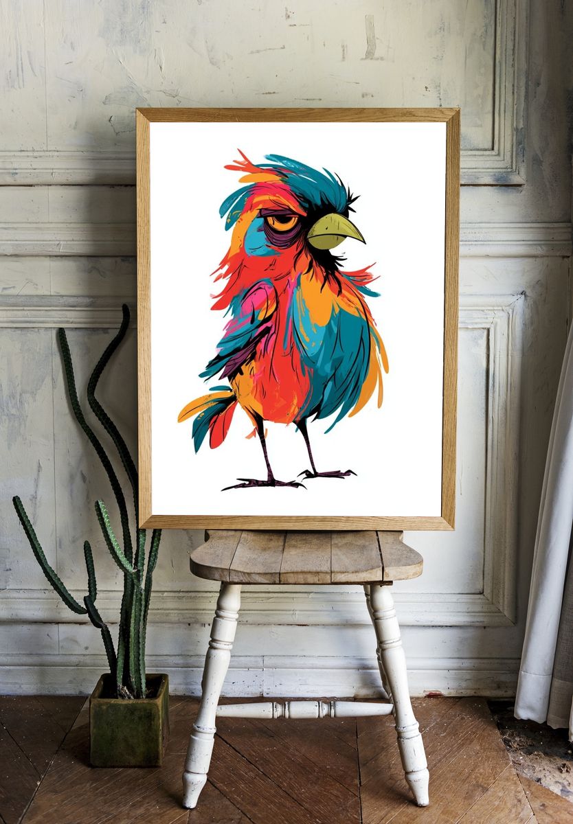 Colorful Bird Illustration Poster. — room view 1