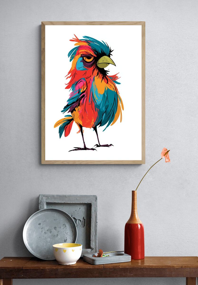 Colorful Bird Illustration Poster. — room view 3