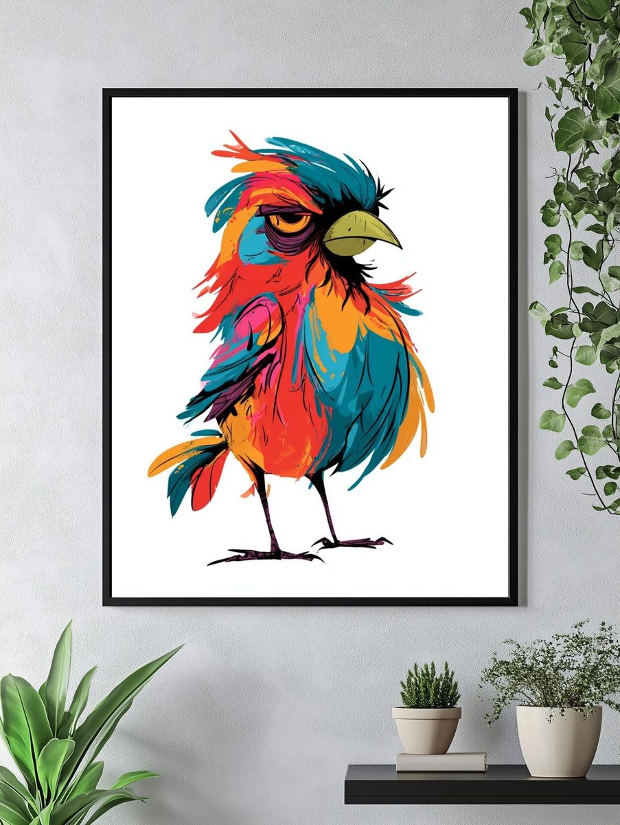 Colorful Bird Illustration Poster. — room view 4